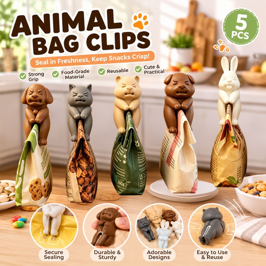 Food Packed Snacks - 3D Dieren Snackzakclips 1/5 Pak, Schattige