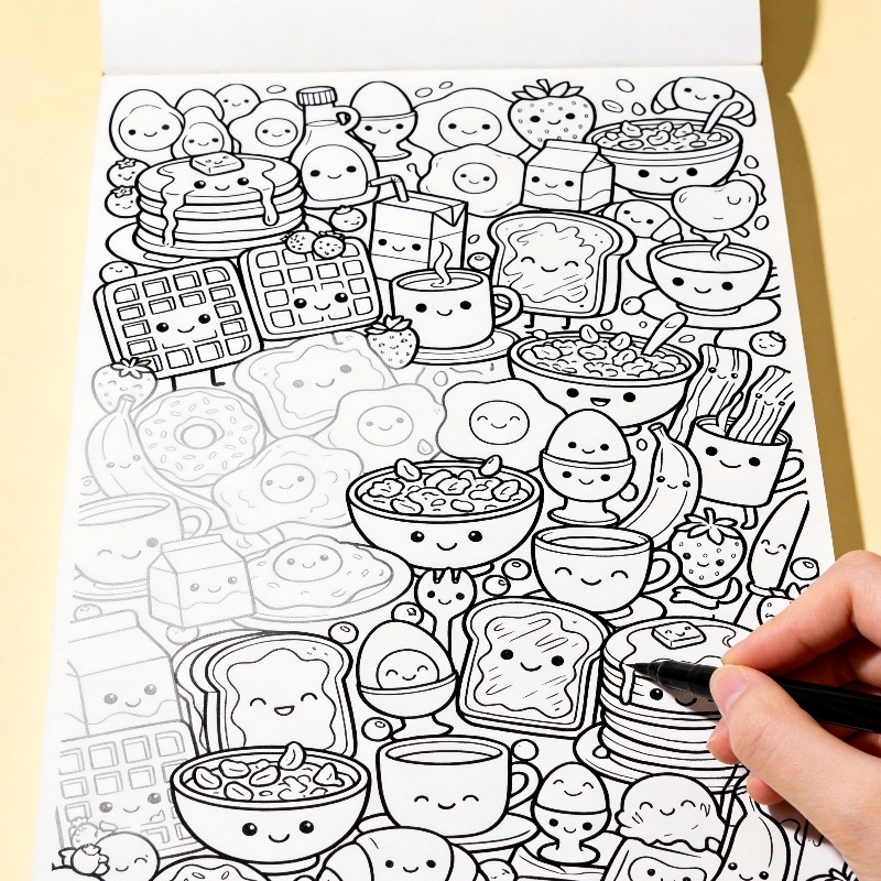 Food Snacks Coloring Book - Een handgetekend kleurboek voor volwassenen, decompressie