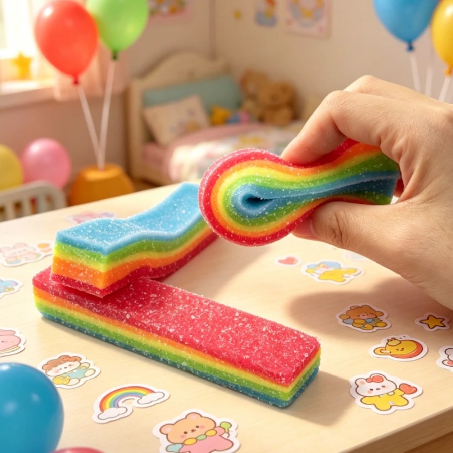 Squishy Rainbow Strip Stressba - Candy Sour Strip recensie en prijs